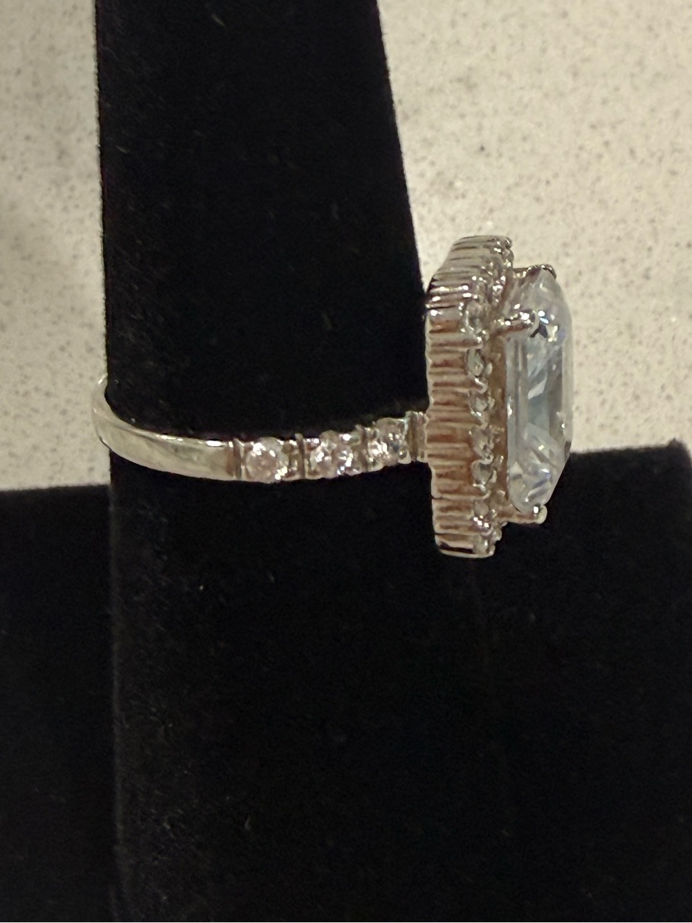 Diamonique Sterling 5.00 ct tw Emerald cut & Pave ring - Picture 3 of 11